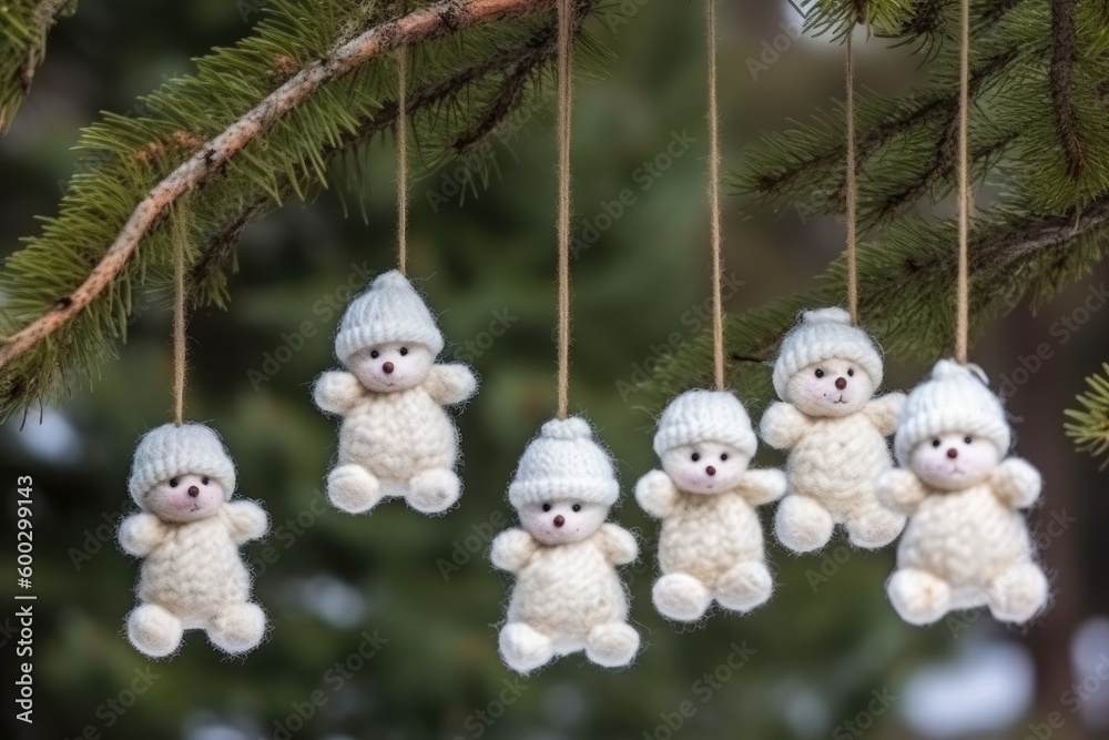 Teddy Bears hanging from a tree in a forest Generative AI