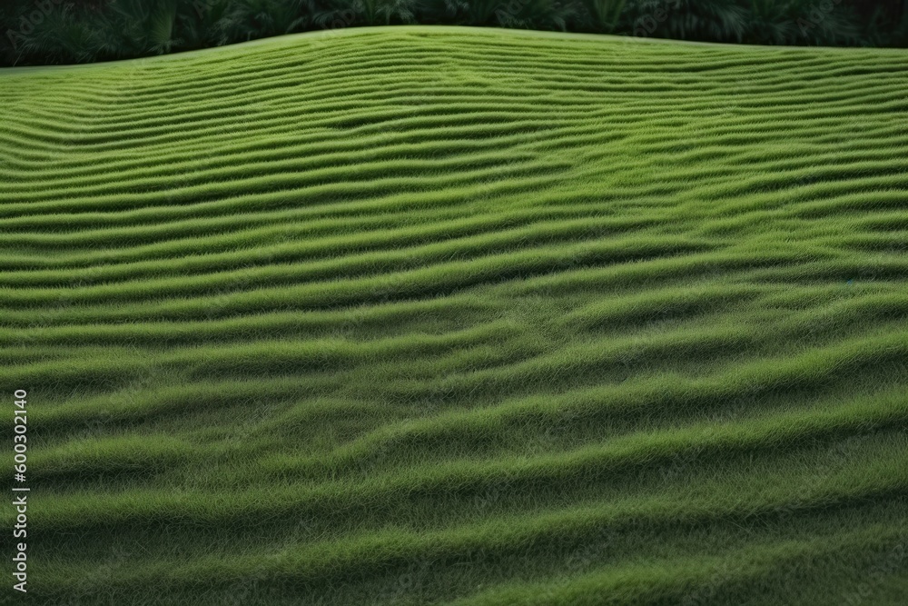 serene and lush forest with tall trees and green grass in the foreground Generative AI