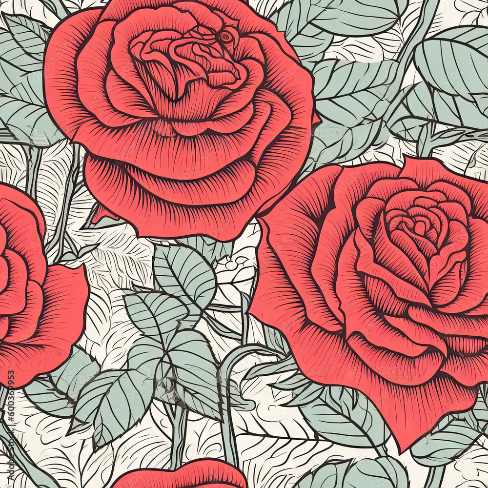 Rose flower seamless pattern. Floral seamless background. Generative AI