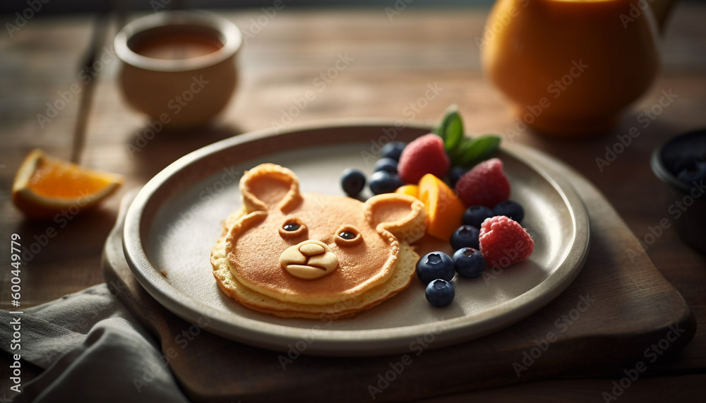 Homemade blueberry pancakes with fresh berry toppings generated by AI