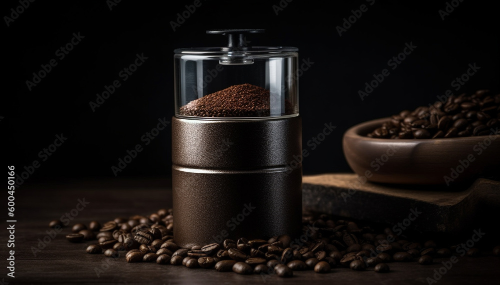 Dark roasted coffee beans ground for freshness generated by AI