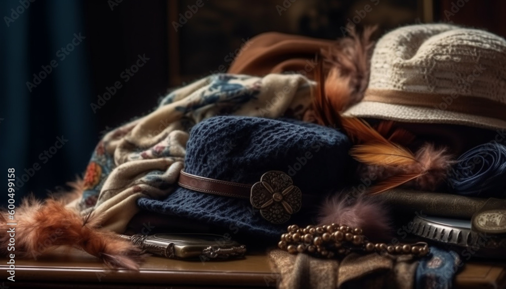 Winter elegance: leather cap with feather decoration generated by AI