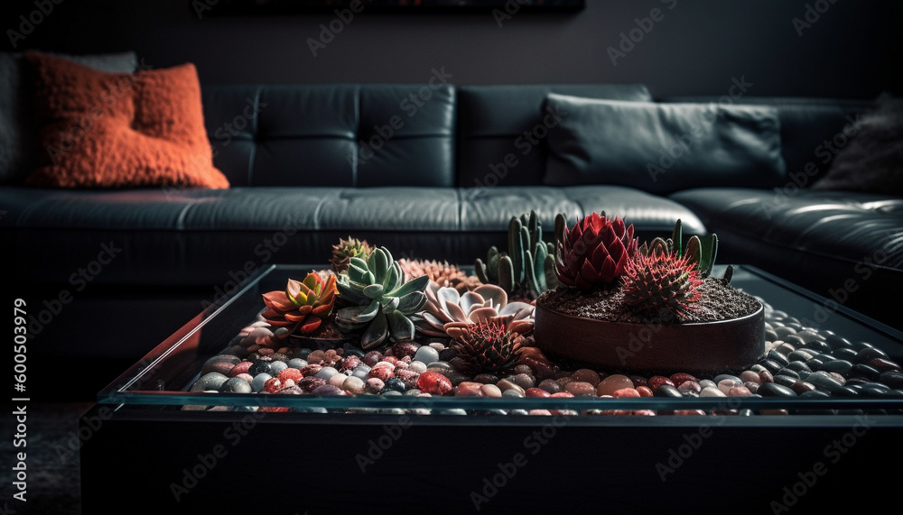 Fresh fruit bowl on modern coffee table generated by AI