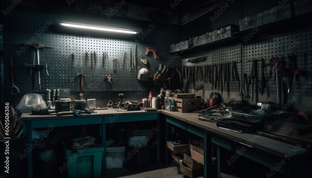 Young adult craftsman standing, holding wrench expertly generated by AI