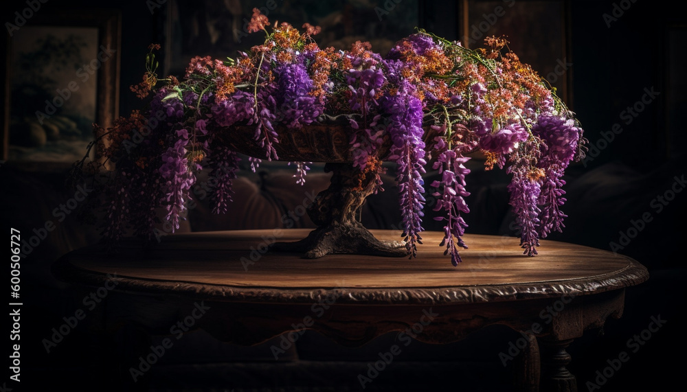 Rustic lilac bouquet brings elegance to home decor generated by AI