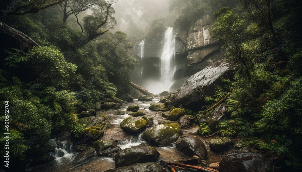 Tranquil scene of flowing water in wilderness area generated by AI