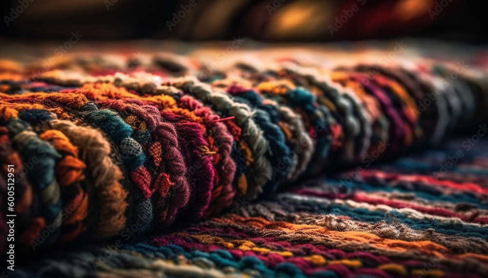 Soft woolen rug woven with vibrant blue stripes generated by AI