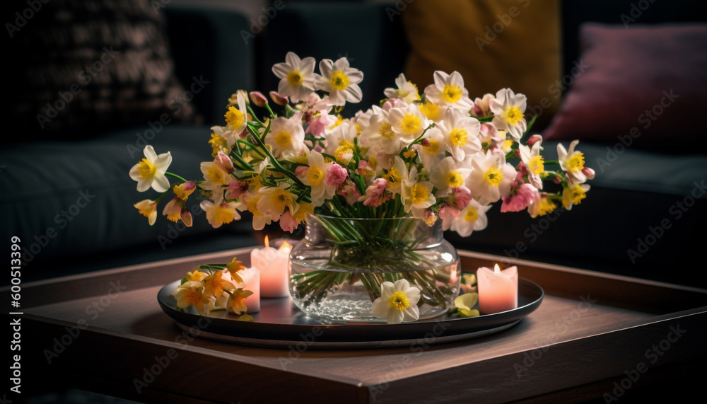 Yellow orchid in vase brings elegance indoors generated by AI