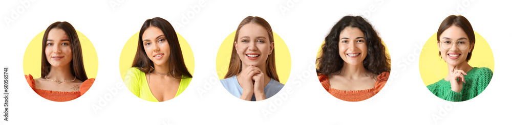 Group of happy women on white background