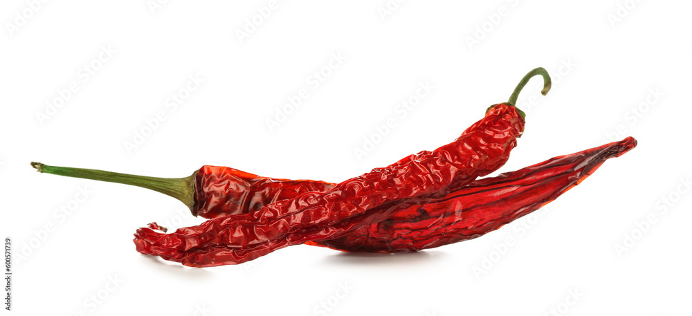 Dry hot chili peppers isolated on white background