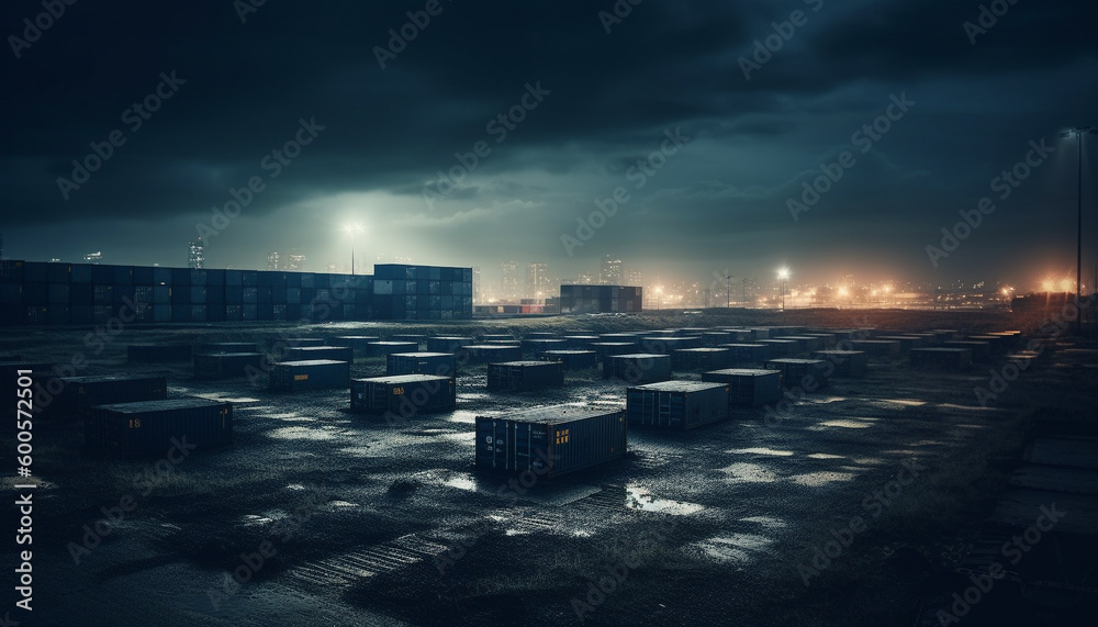 Heavy cargo containers stack at the distribution warehouse generated by AI