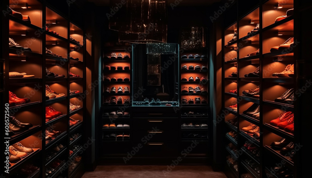 Shoe collection in modern retail store cabinet generated by AI