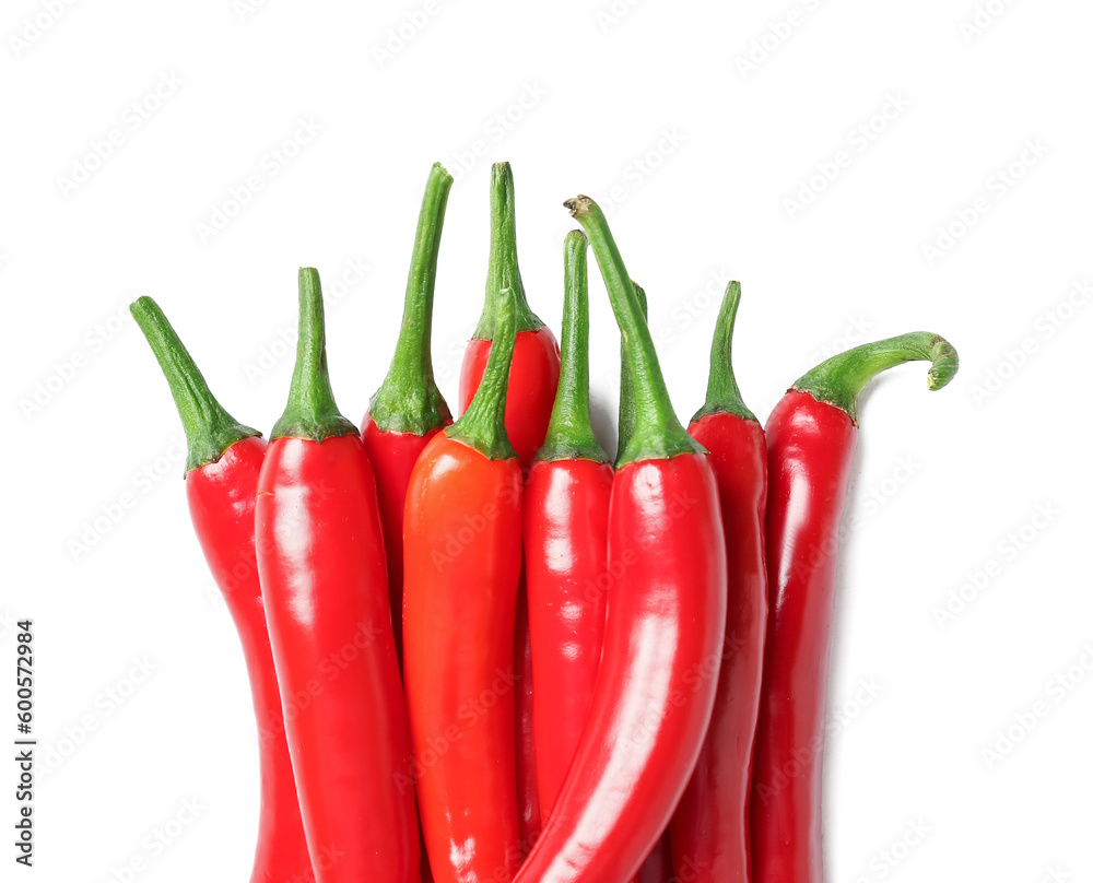 Fresh hot chili peppers isolated on white background