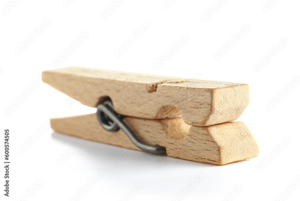 Wooden clothespin isolated on white background