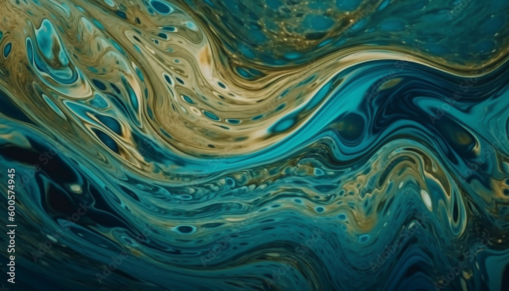 Vibrant marbled waves create futuristic abstract backdrop generated by AI