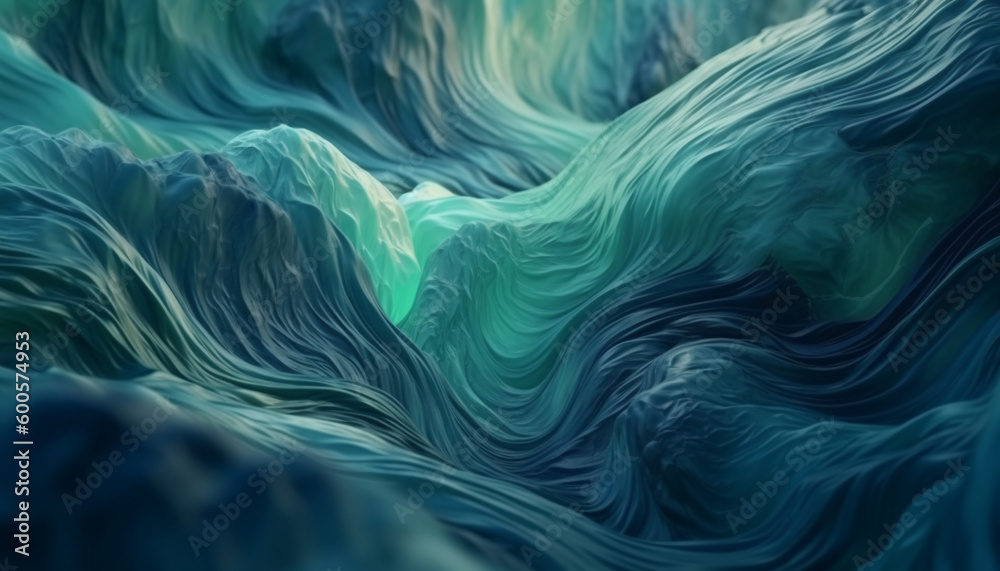 Flowing water in blue wave pattern, smooth backdrop generated by AI