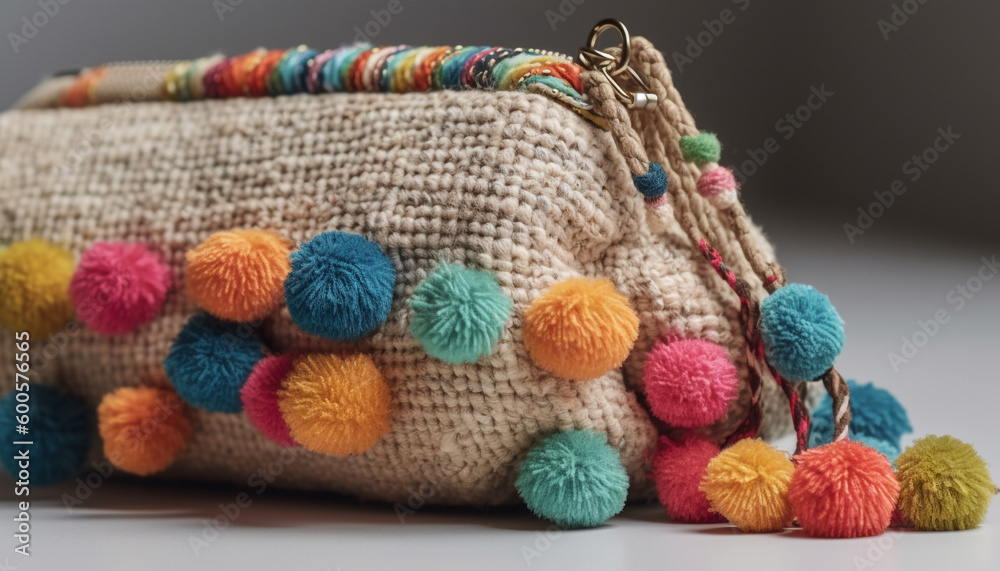 Woven wool ball bag: colorful craft gift generated by AI