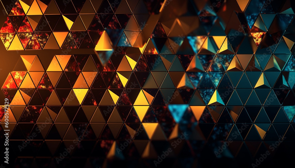 Geometric shapes illuminated in vibrant colors at night generated by AI