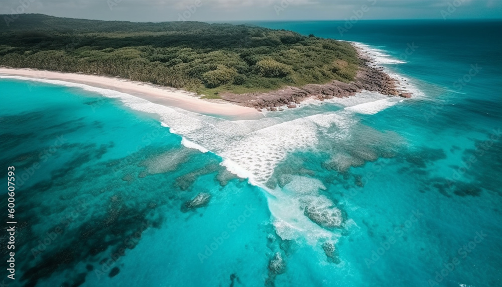 Drone captures majestic beauty in nature above Bali tranquil waters generated by AI