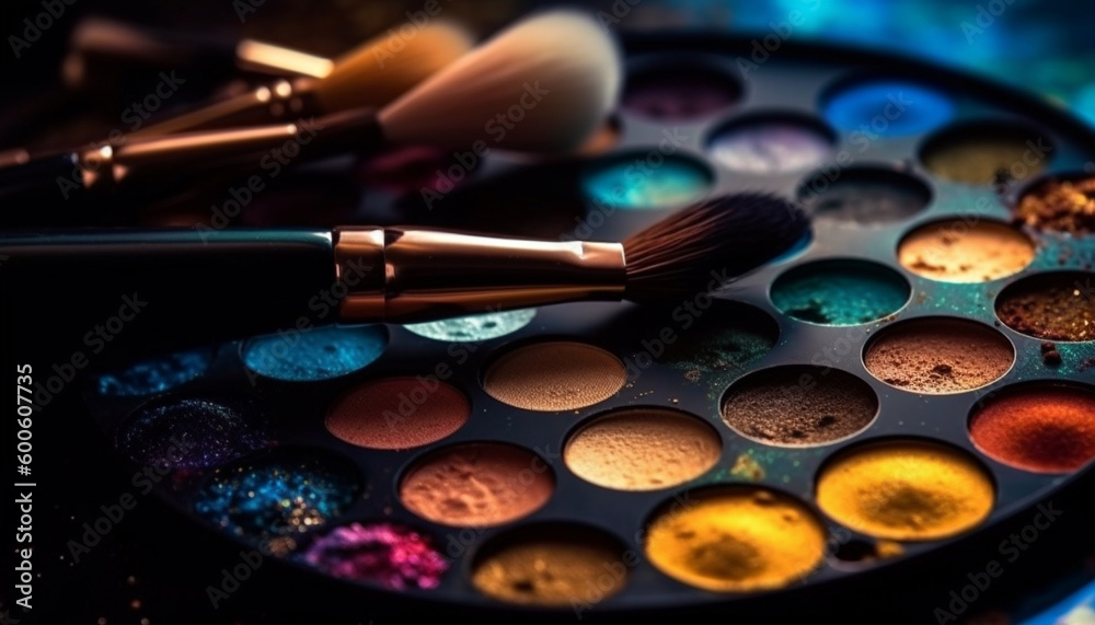 Multi colored eyeshadow palette: a beauty product for glamorous make up artists generated by AI