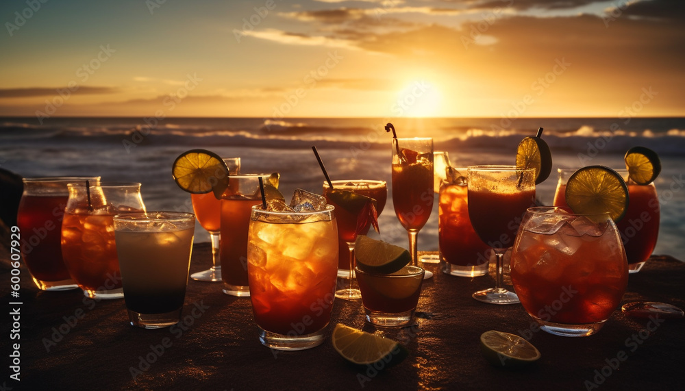 Sunset margarita, a refreshing drink with lemon and orange flavors generated by AI