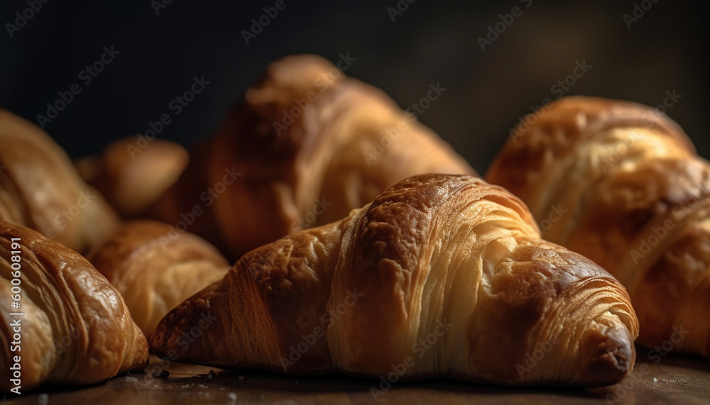 Fluffy French brioche, a gold colored indulgence, ready to eat on plate generated by AI