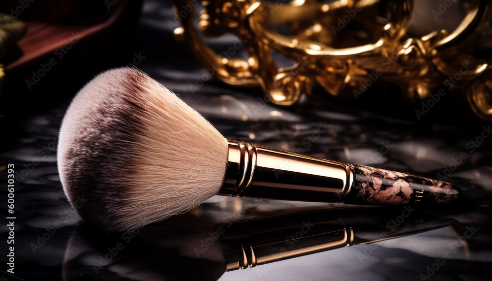 Golden beauty collection: make up artist antique equipment still life generated by AI