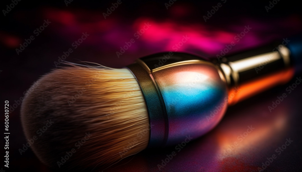 Carefully applying vibrant eyeshadow with clean metallic paintbrush for glamour generated by AI