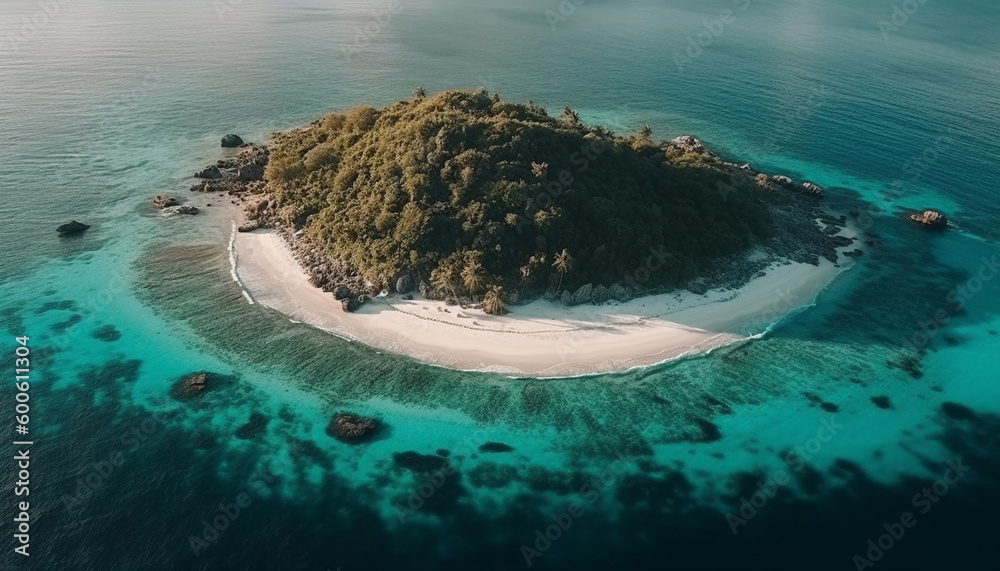 A tranquil scene of natural beauty, above the turquoise waters generated by AI