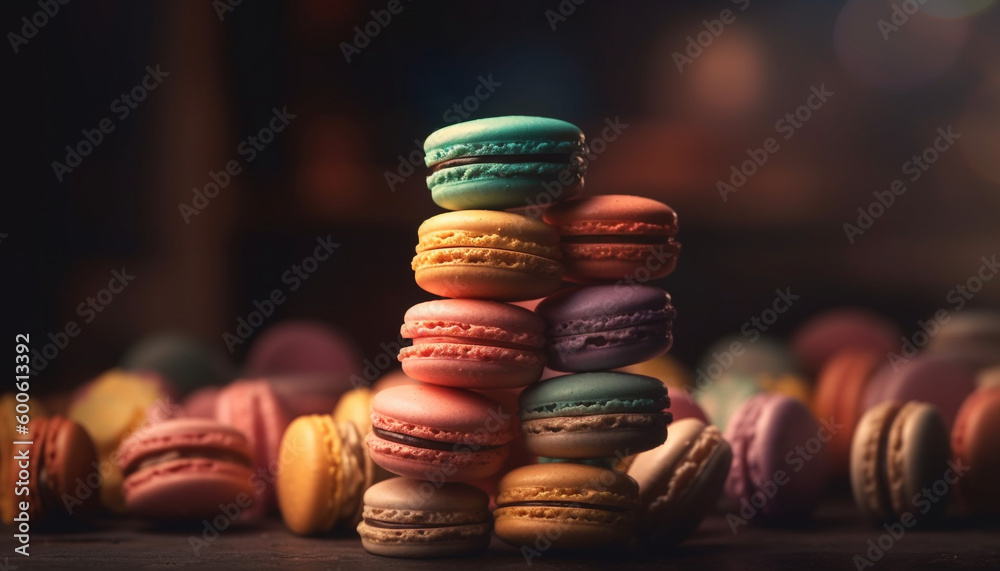 A gourmet French macaroon stack, a sweet indulgence for dessert generated by AI