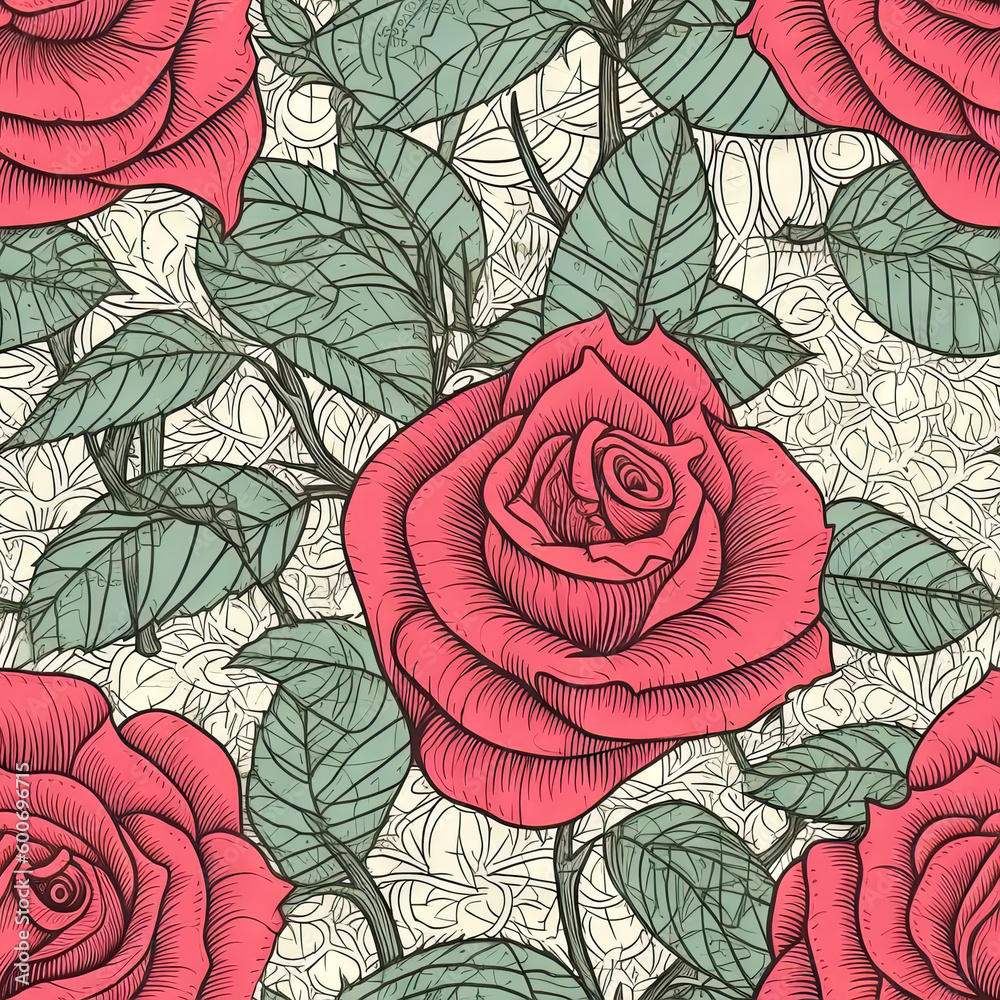 Rose flower seamless pattern. Floral seamless background. Generative AI