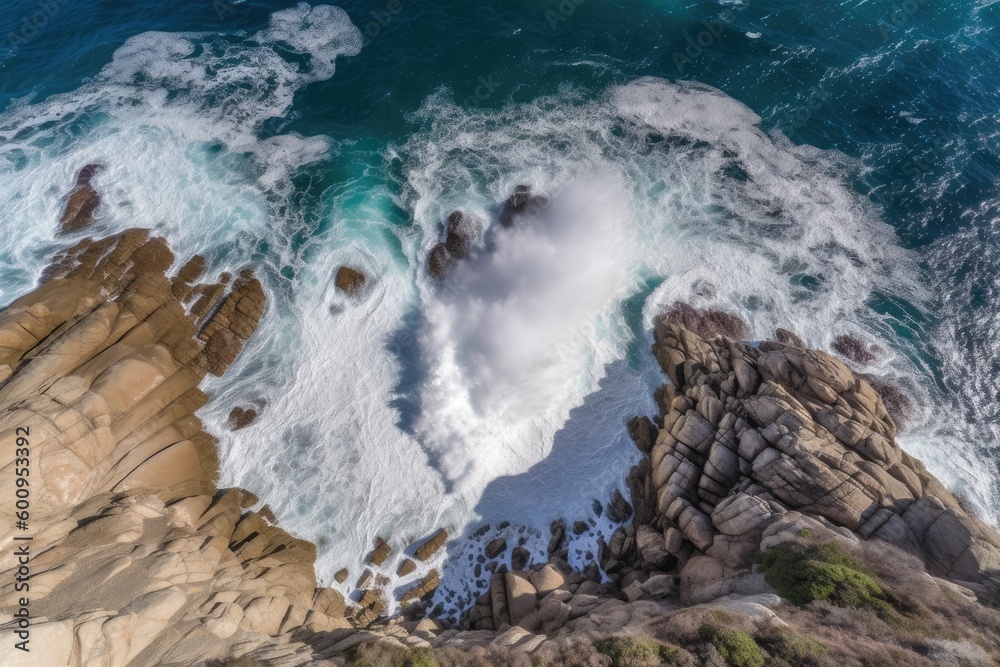 aerial view of rocky coastline and ocean Generative AI