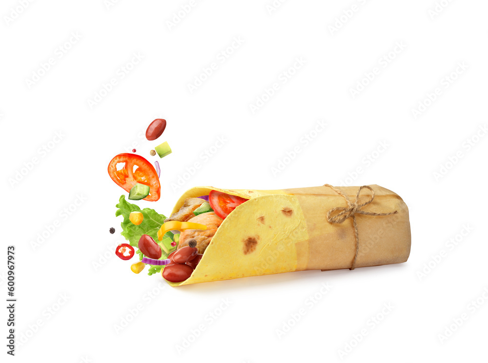 Burrito lies on a white background