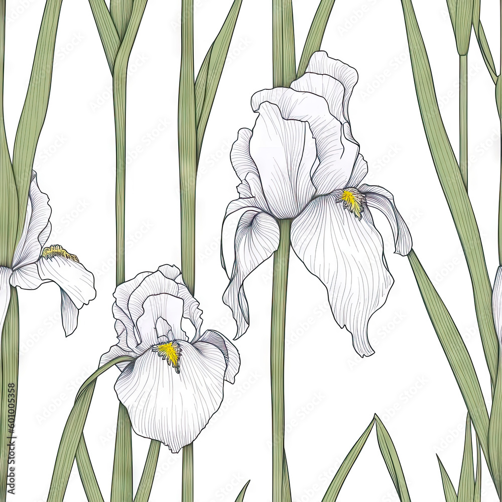 Iris flower seamless pattern. Floral seamless background. Generative AI