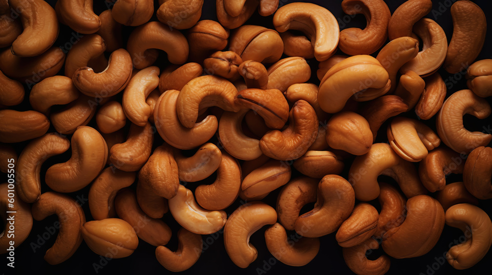 Cashew nuts background. Healthy snack concept. Organic cashew. Generative AI