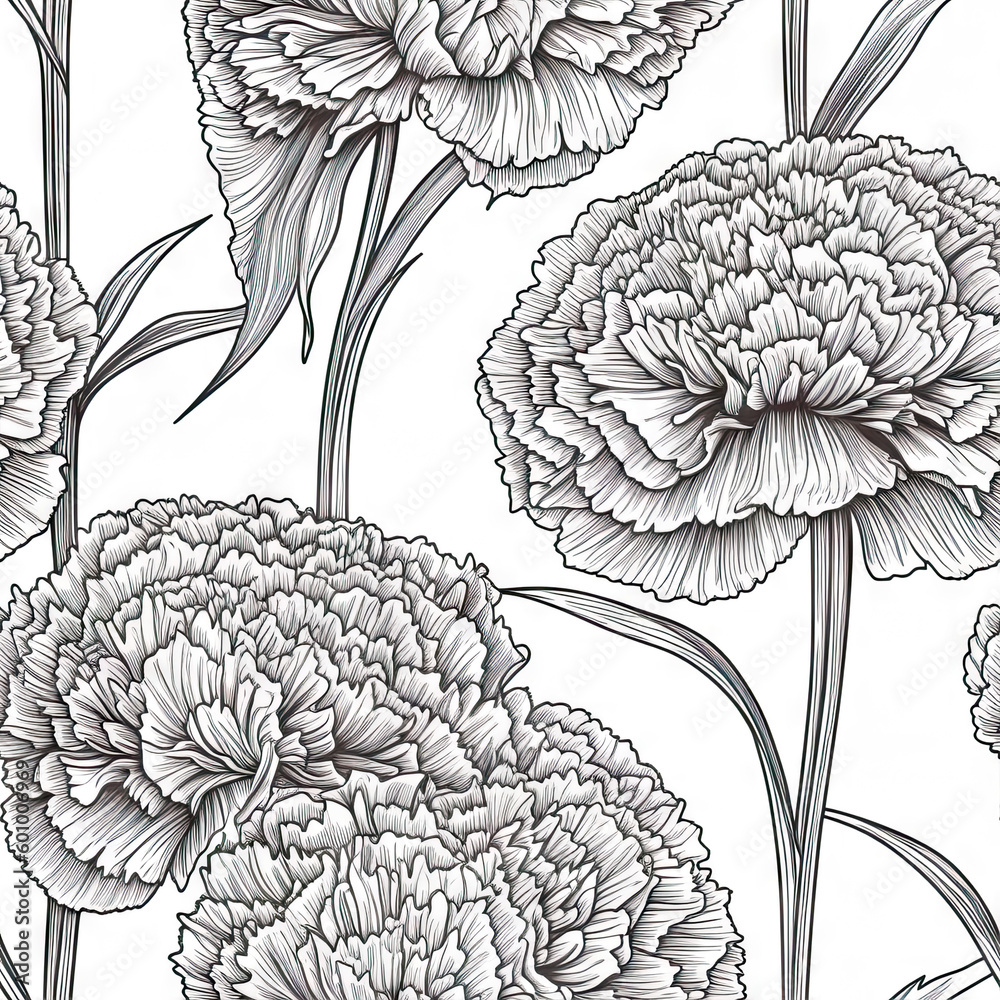 Carnation flower seamless pattern. Floral seamless background. Generative AI