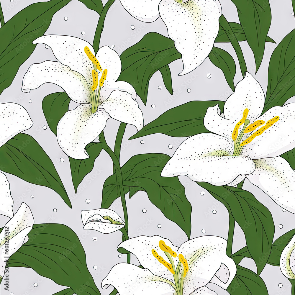 Lily flower seamless pattern. Floral seamless background. Generative AI