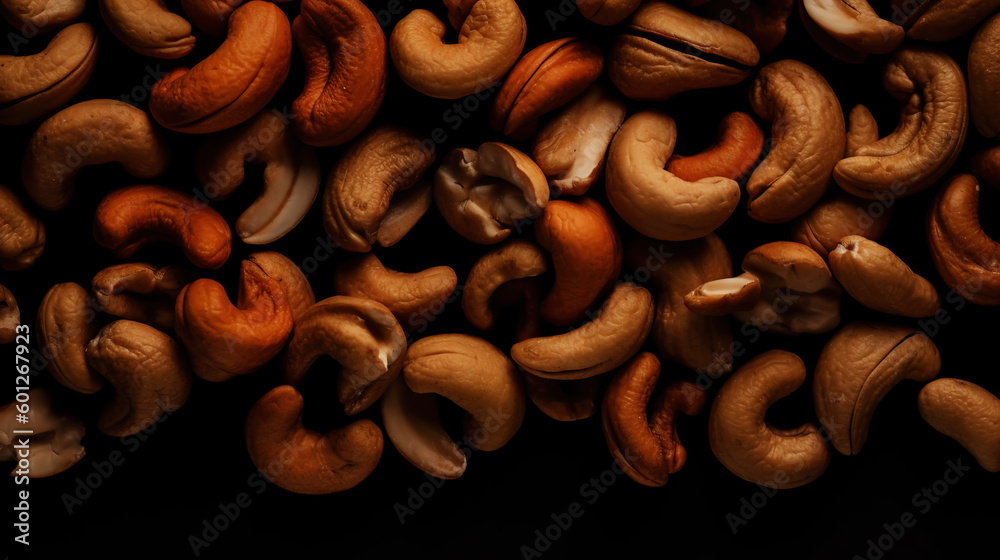 Cashew nuts background. Healthy snack concept. Organic cashew. Generative AI