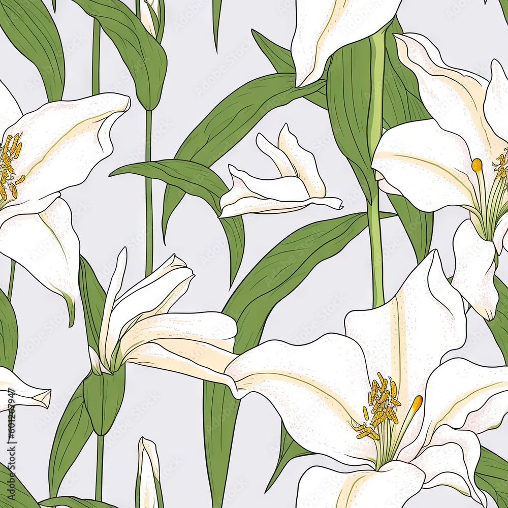 Lily flower seamless pattern. Floral seamless background. Generative AI