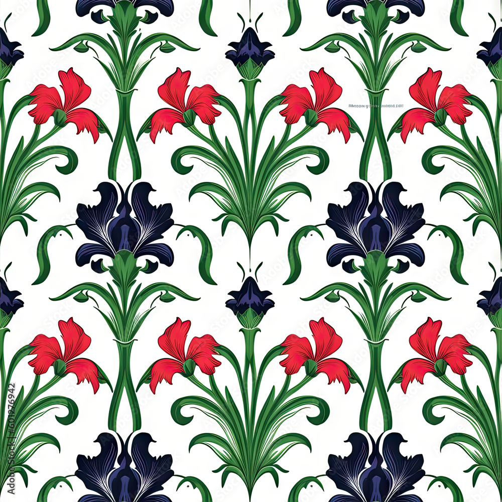 Iris flower seamless pattern. Floral seamless background. Generative AI