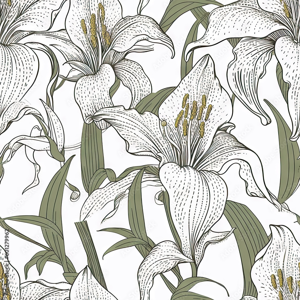 Lily flower seamless pattern. Floral seamless background. Generative AI