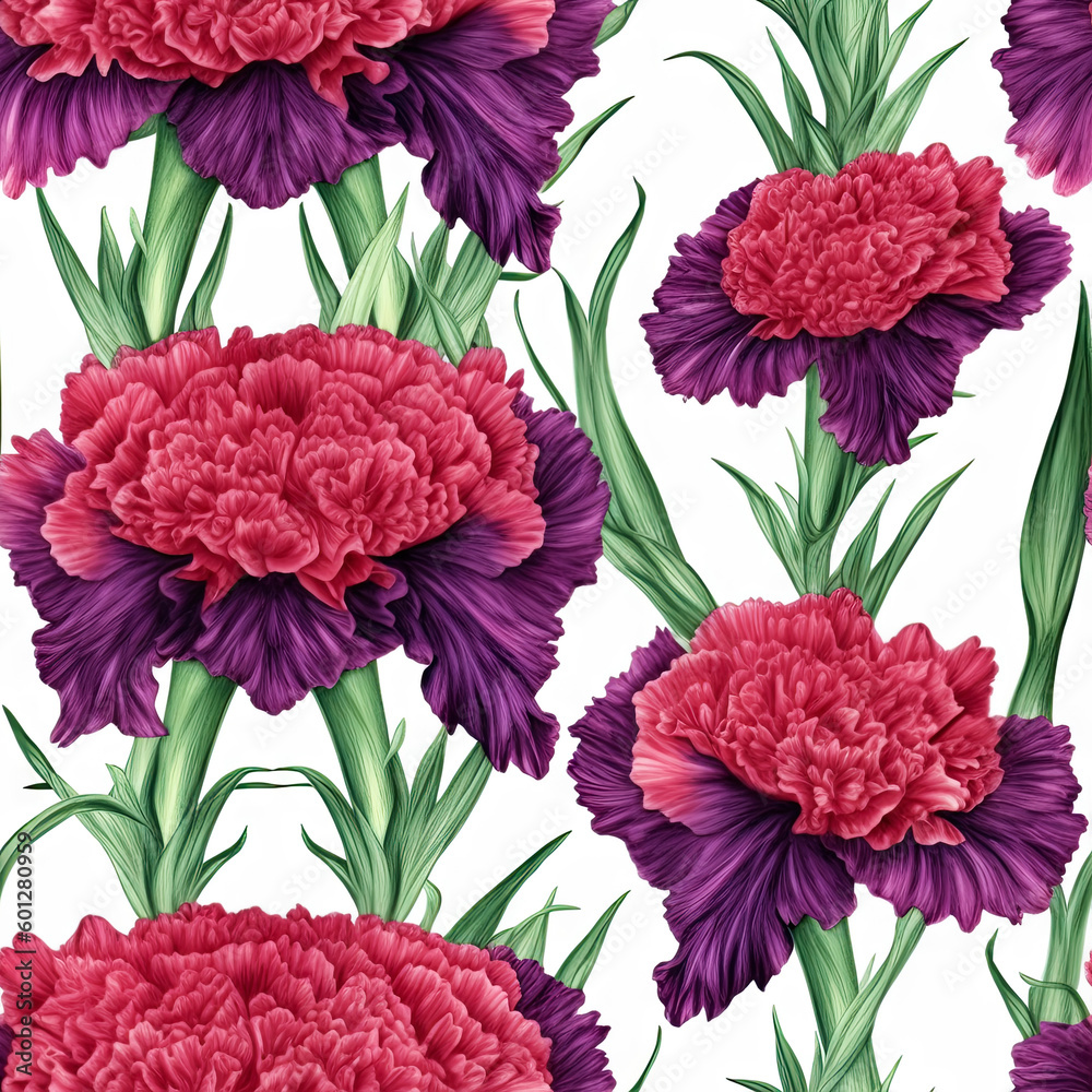 Carnation flower seamless pattern. Floral seamless background. Generative AI