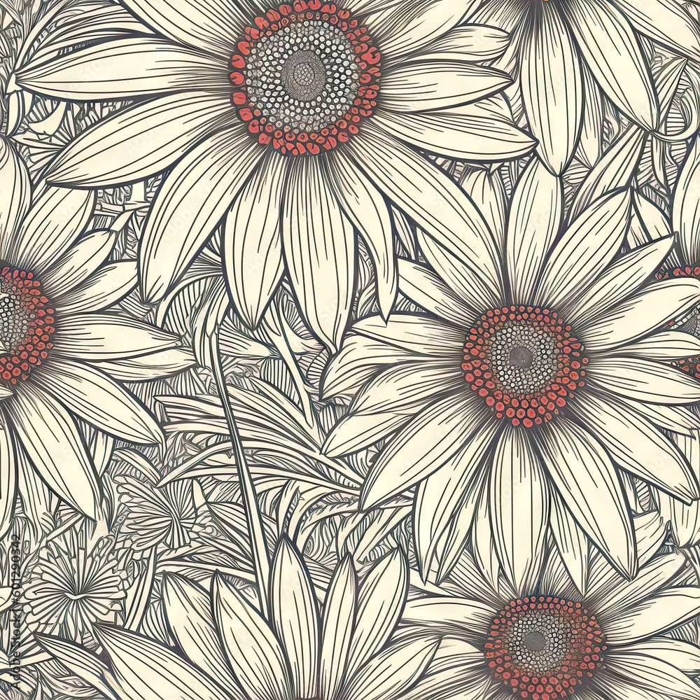 Gerbera flower seamless pattern. Floral seamless background. Generative AI