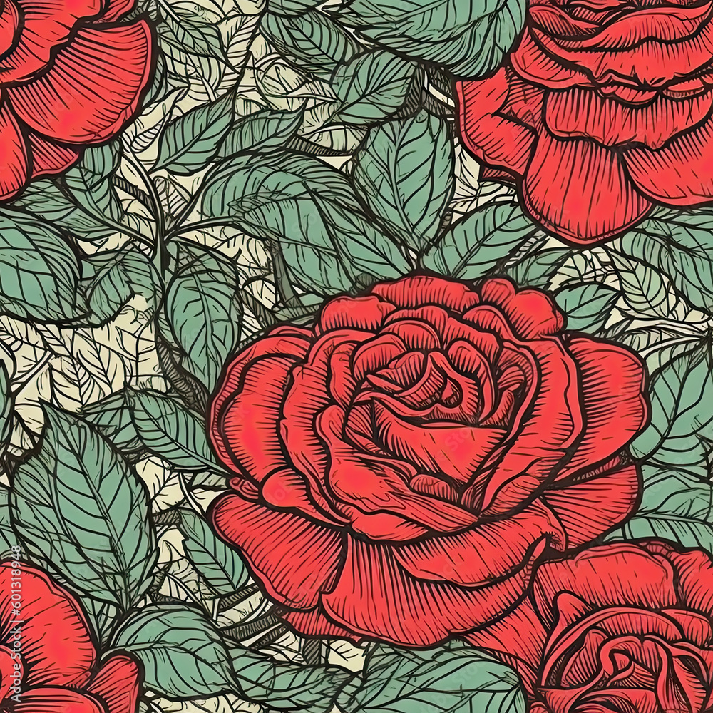 Rose flower seamless pattern. Floral seamless background. Generative AI