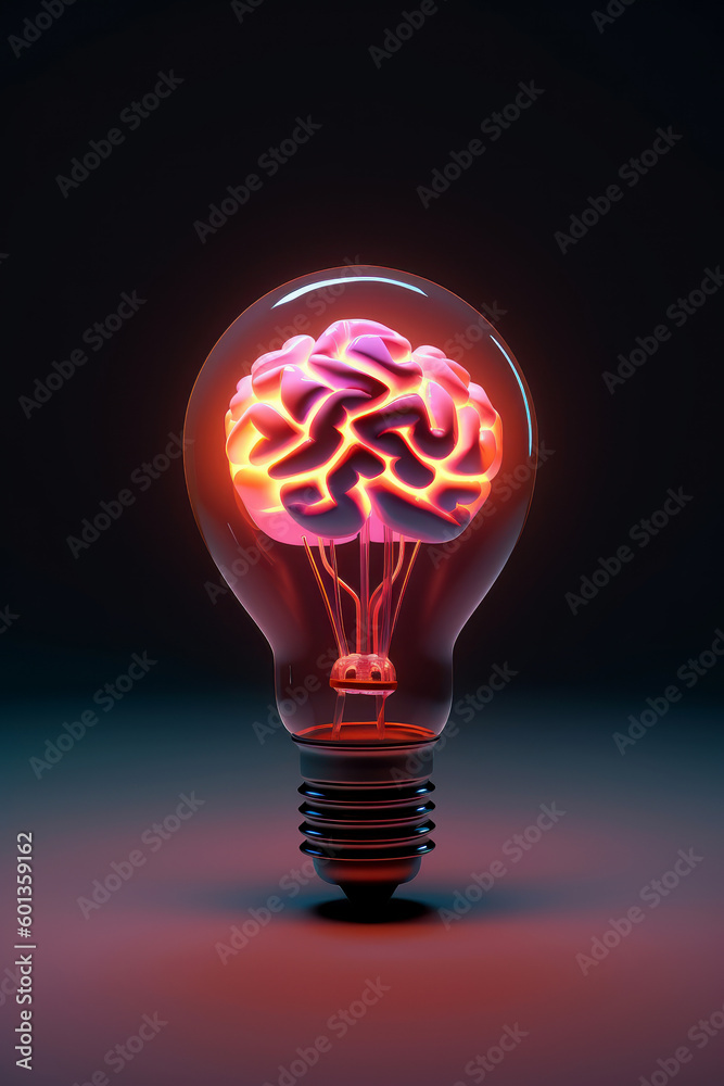 Human brain in lightbulb business idea concept. Ai generated.