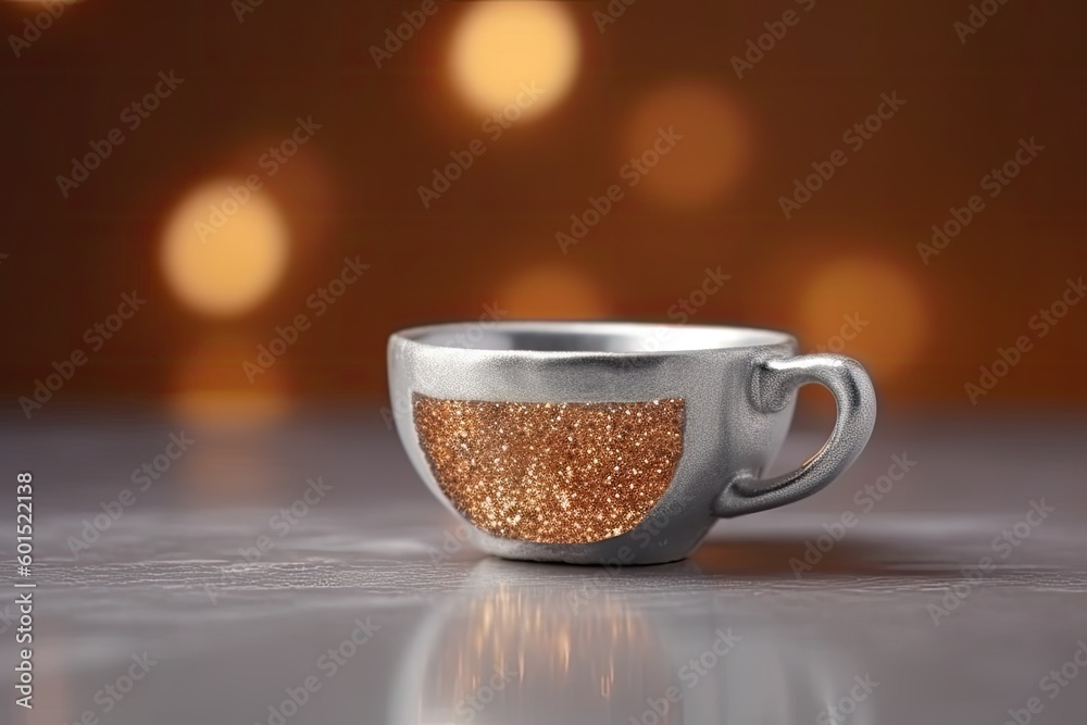 shiny silver cup with golden glitter particles inside Generative AI