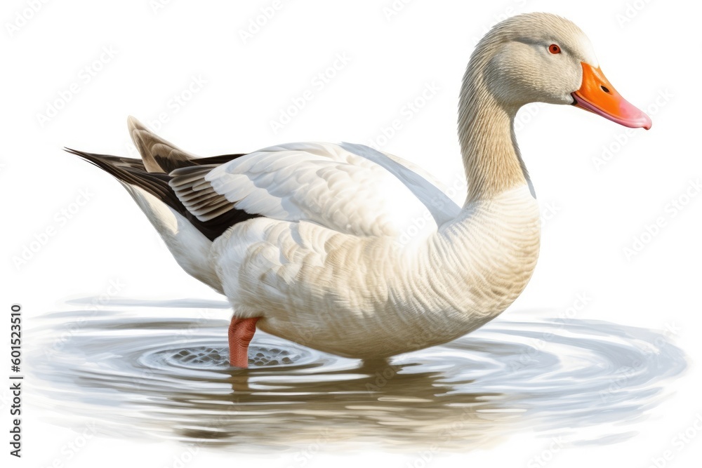 White Duck with an Orange Beak Standing in Wate Generative AI