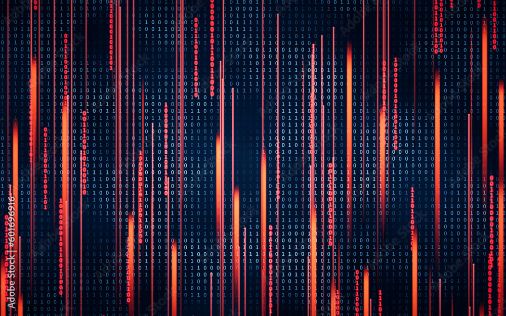 Binary numbers with cyberspace, 3d rendering.