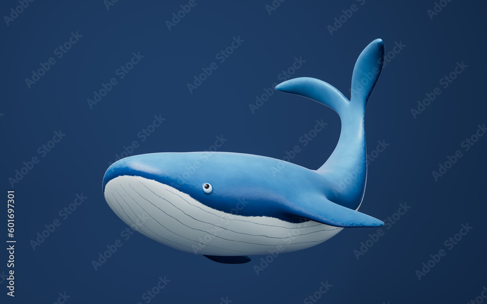 Whale with cartoon style, 3d rendering.