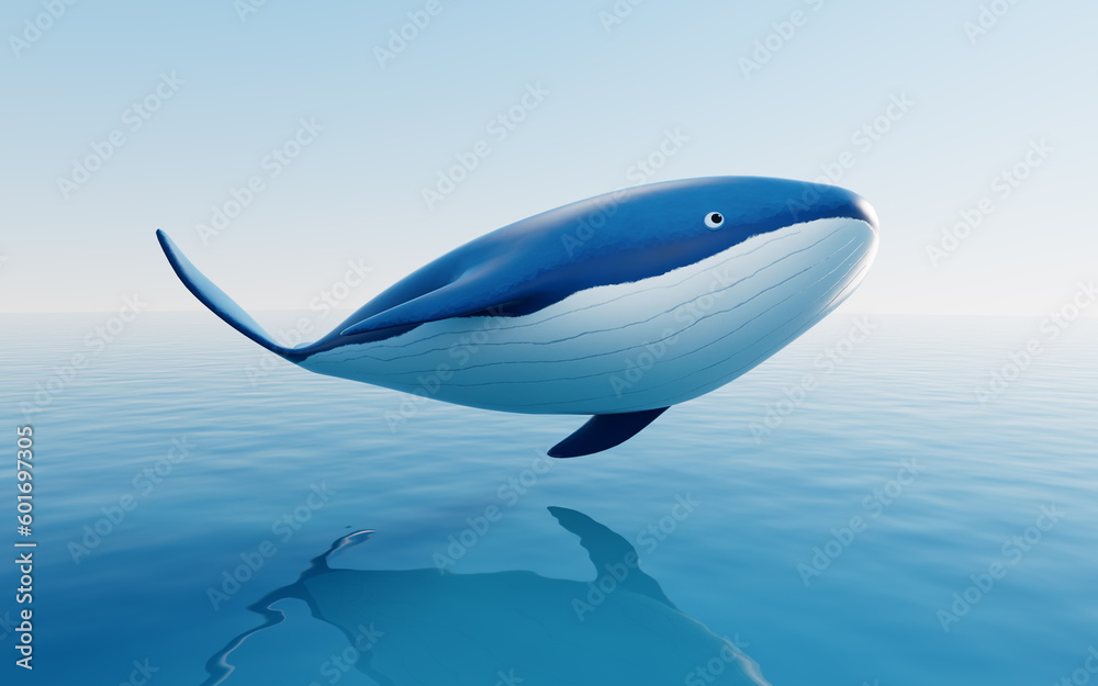 Whale with cartoon style, 3d rendering.